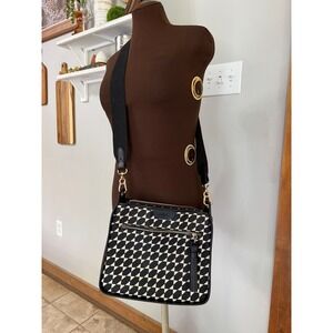 Spartina 449 Crossbody Bag Black Cream Geometric Linen Leather Trim Tassel